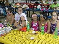Students at water park tables