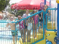 Students on steps at water park